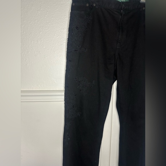 Lauren Jeans Co. Ralph Lauren Black Embroidered Jeans Sz 16 Classic Straight - Picture 7 of 10